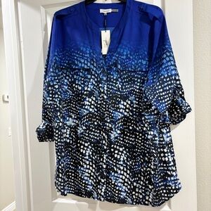 Calvin Klein Blue and Black Patterned Blouse